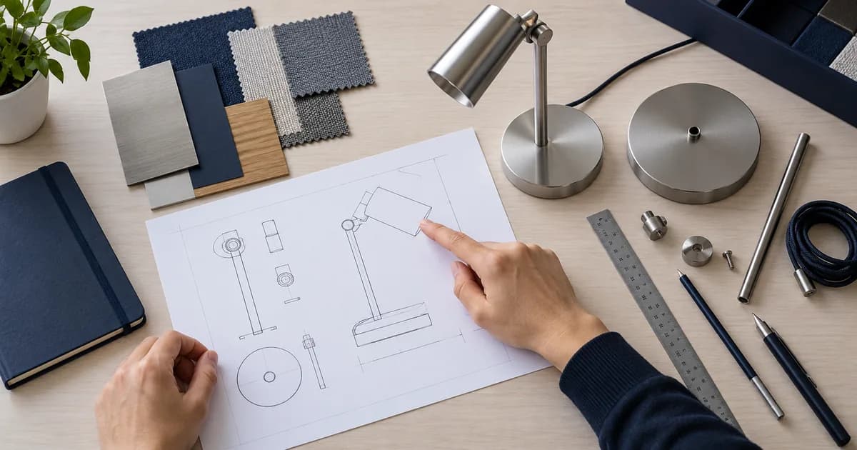 AI-generated illustration of comparing a lamp and its components with a technical drawing
